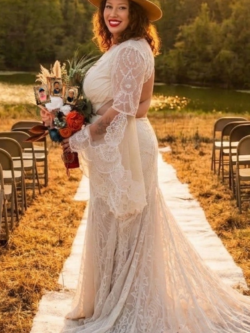 Rustic Bohemian Ivory Lace Bridal Gown